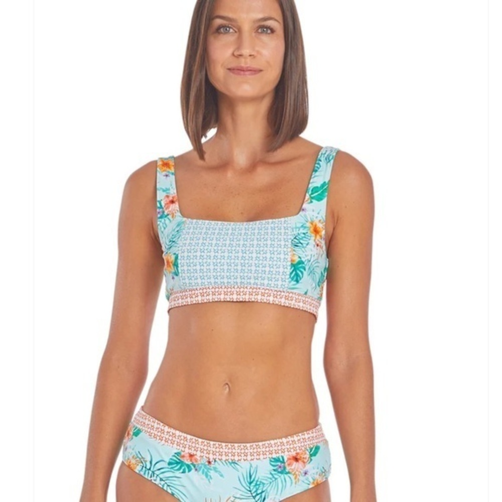 NWT Cabana Life Cayman Reversible Bikini Top Medium UPF 50 Turquoise Tropical